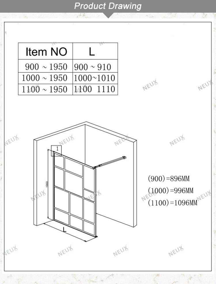 Factory Price Black Walk-in Wetroom Aluminium Framed Tempered Glass Shower Screen (L5507)