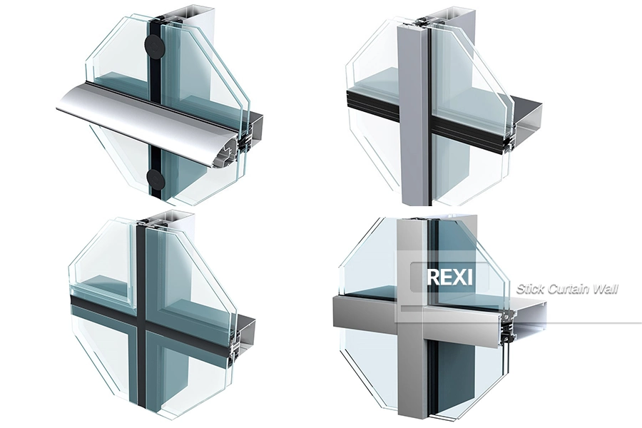 Double Triple Glazed Cladding Exterior Facade Unitized Stick Frame Spider System Price Design Aluminium Glass Curtain Wall