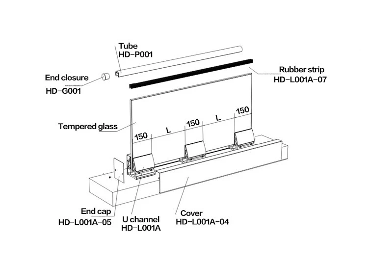 New Design Aluminum/Metal U Channel Frameless Glass Railing for Balcony