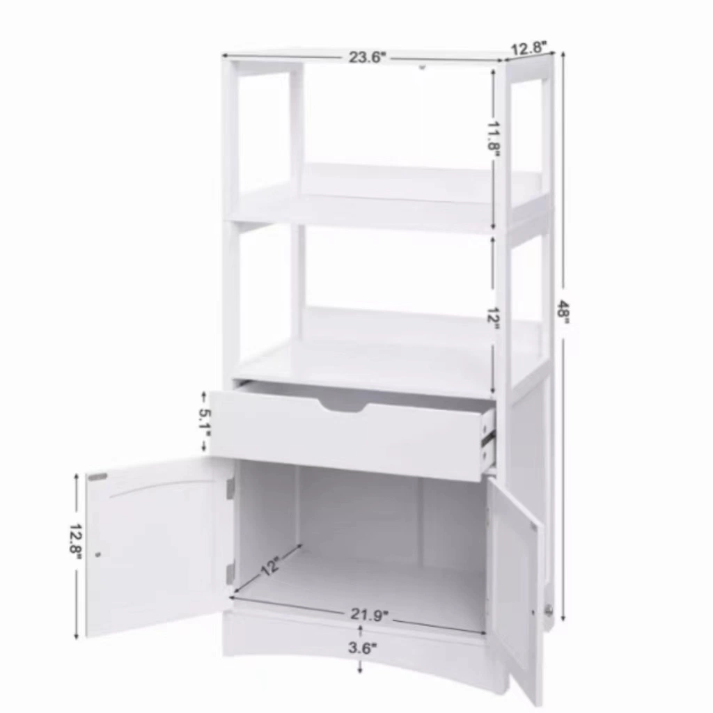 Bathroom Cabinet with 2 Shelves and 2 Door Cupboard, White, Storage Cabinet