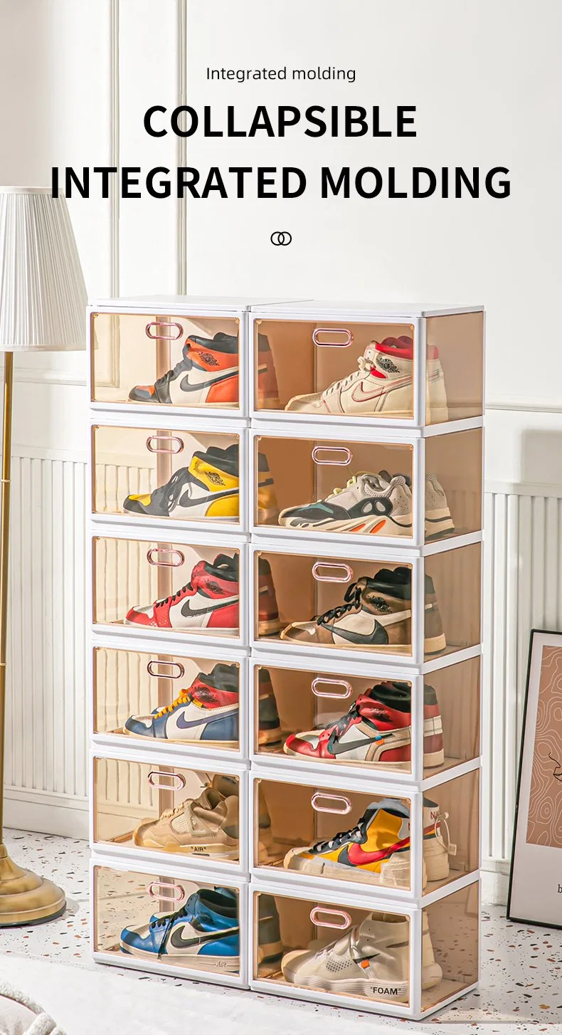 Lvcat Integrated High Shoes Cabinet Side-Opening Transparent Sneaker Shoe Box Magnet Folding Plastic Shoe Storage Rack