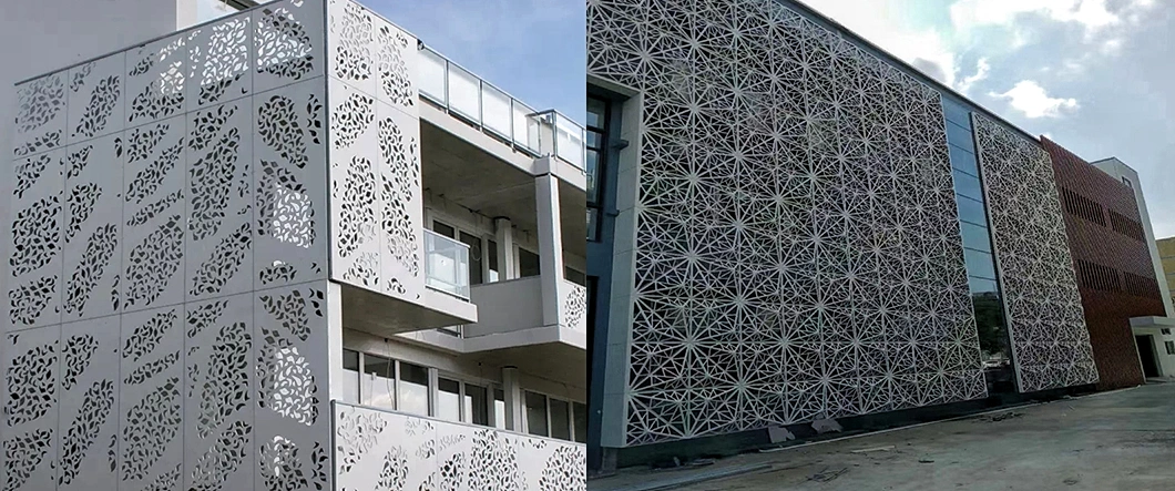 Aluminum Carved Building Material Facade Cladding Panel Ventilated Facades Perforated Baffle Curtain Wall