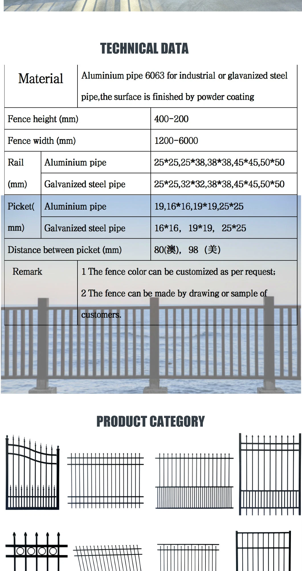 Bespoke Powder Coated Tubular Steel Garden Fence Aluminium Fencing Fence Panel Aluminum Fence Metal Railing with Brackets and Screws