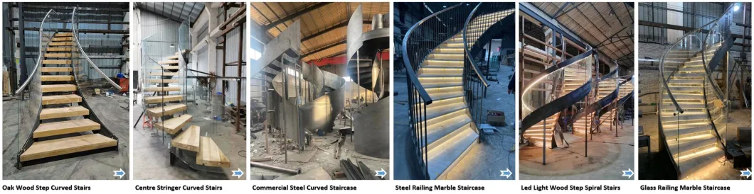 Modern Steel Glass Curved Stair Staircase Metal Bar Railing Stairs Curved Iron Steel Railing