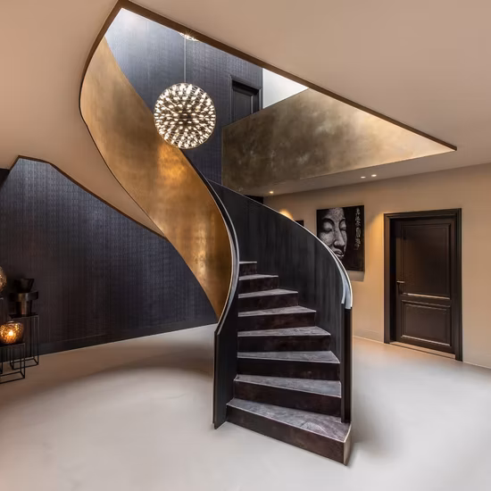 Modern Steel Glass Curved Stair Staircase Metal Bar Railing Stairs Curved Iron Steel Railing