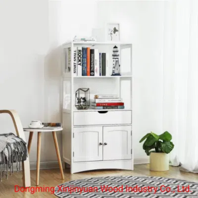 Bathroom Cabinet with 2 Shelves and 2 Door Cupboard, White, Storage Cabinet