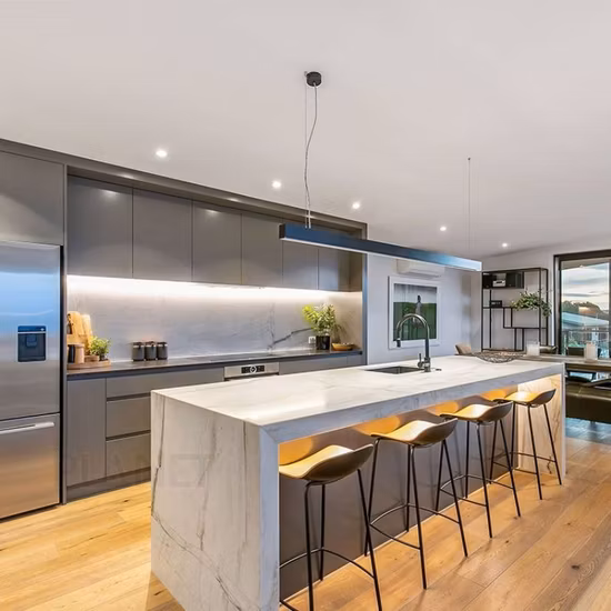 American Style Cabinet with Island Marble Modern Customized Kitchen Cabinet